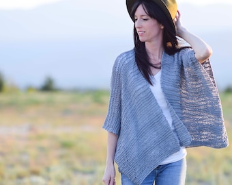 Kimono Knitting Pattern, Easy Knit Cardigan Pattern, Summer Knitting Pattern, Easy Knit Sweater Pattern, Light, Drop Stitch