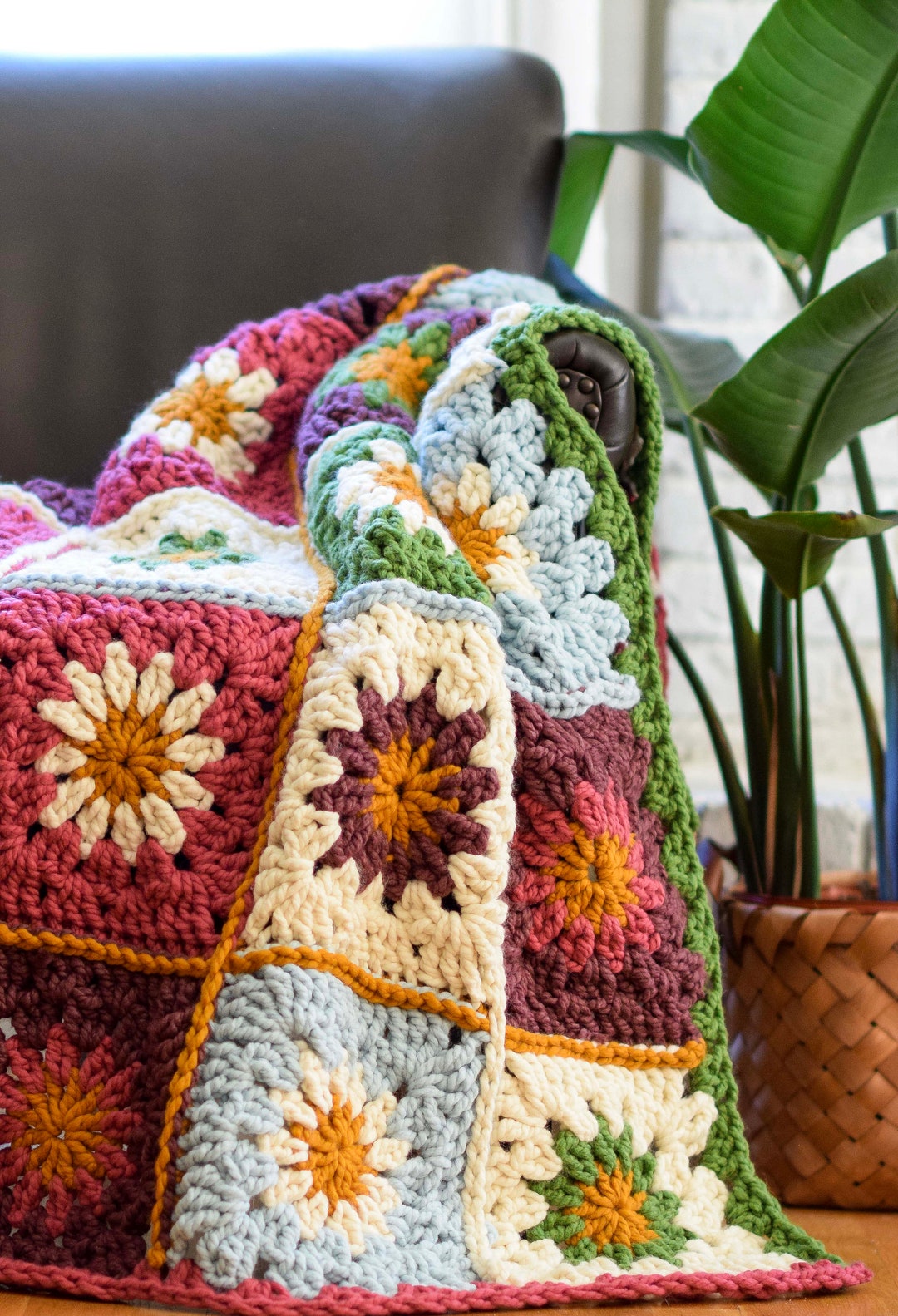 Sunny Blooms Blanket Crochet Pattern, Daisies Blanket Crochet Pattern, Big Flowers Crochet Blanket Pattern, Easy Flower Crochet Blanket