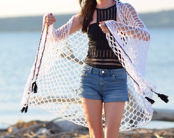 Crochet Pattern, Crocheted Cover-Up, Cover Up Pattern, White Crochet Pattern, Summer Crochet, Sarong, Wrap, Easy Sarong, Swimsuit Cover Up