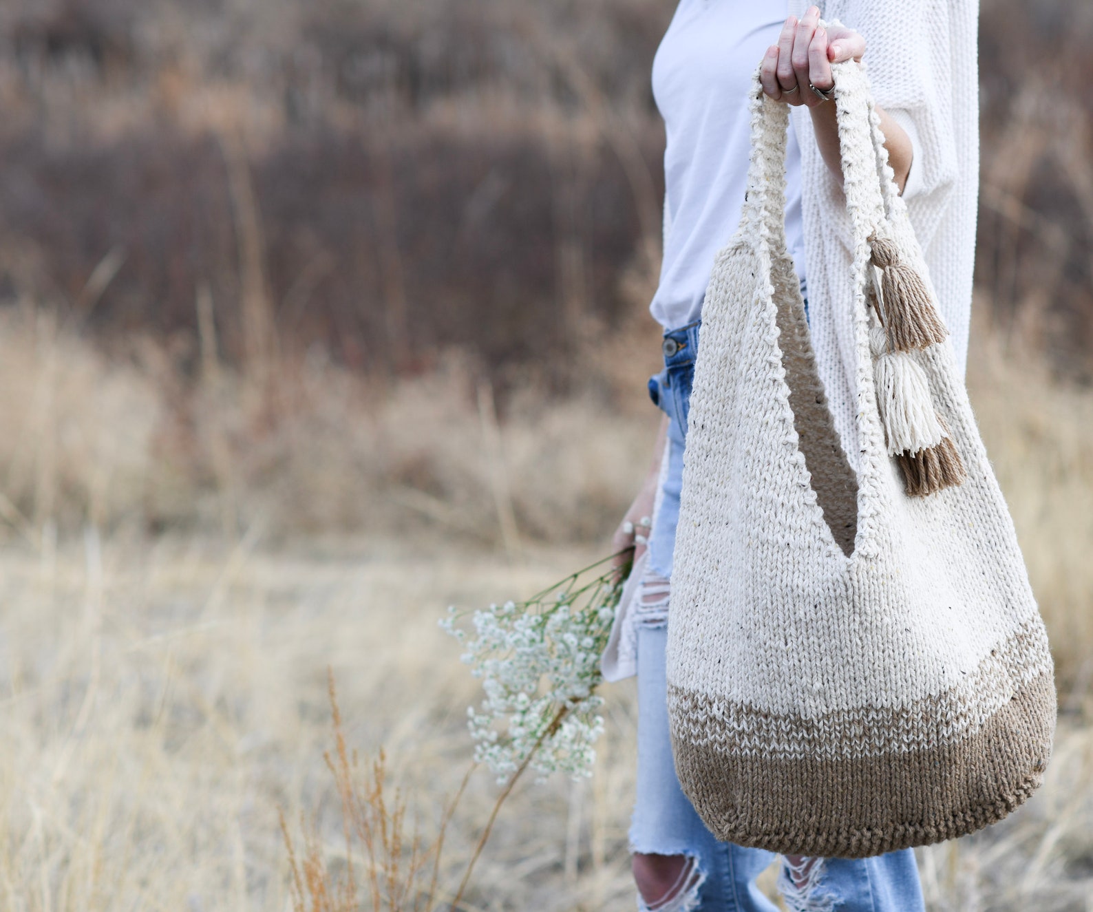 Mohave Slouchy Tote Bag Knitting Pattern Knit Tote Pattern | Etsy