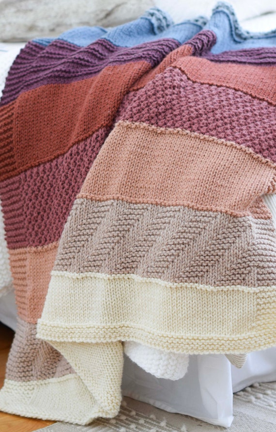 Sampler Striped Blanket Knitting Pattern Rocky Mountain Sampler Throw Blanket Colorful Textured Afghan Knitting Pattern Knit Blanket Etsy Canada