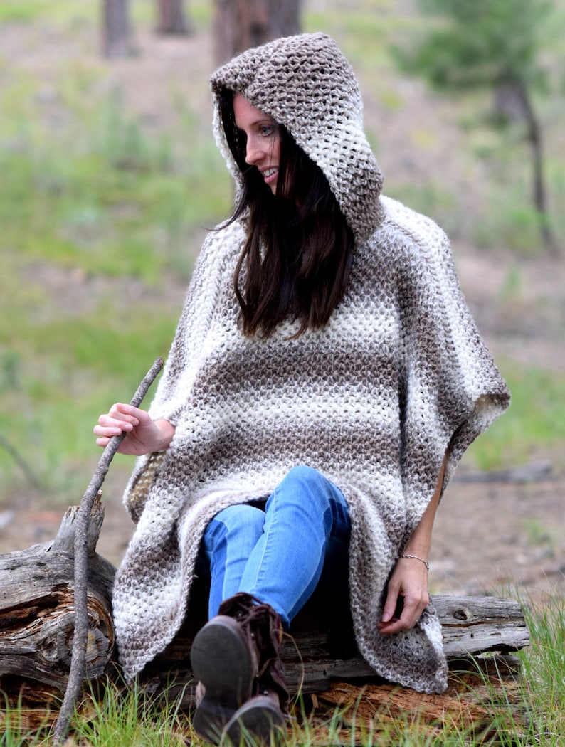 Crochet Pattern, Crocheted Poncho Pattern, Easy Crochet Poncho, Hoodie Crochet Pattern, Poncho with Hood, Beginner Crochet, Fall, Winter image 3