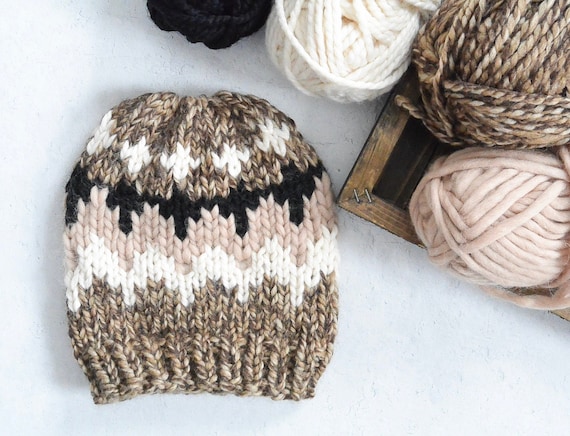 Winter in Vermont Hat, Viral Mittens Beanie, Fair Isle Knit 