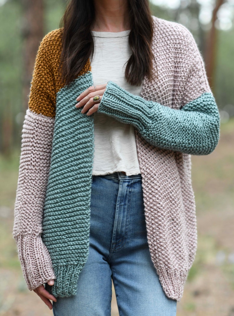 Comfy Colors Colorblock Cardigan Easy Knitting Pattern Fall - Etsy