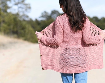 Light Cardigan Crochet Pattern, Spring Break Cardigan Crochet Pattern, Easy Crocheted Cardigan, Pretty Cardigan, Buttoned Cardigan Crochet