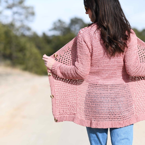 Light Cardigan Crochet Pattern, Spring Break Cardigan Crochet Pattern, Easy Crocheted Cardigan, Pretty Cardigan, Buttoned Cardigan Crochet