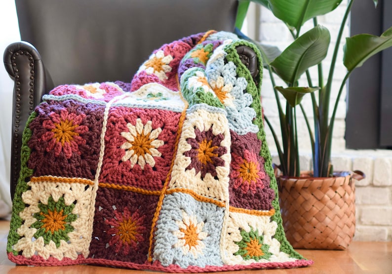 Sunny Blooms Blanket Crochet Pattern, Daisies Blanket Crochet Pattern, Big Flowers Crochet Blanket Pattern, Easy Flower Crochet Blanket