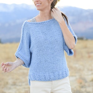 Beginner Knit Sweater Pattern, Easy Short Sleeved Sweater Pattern, Women's Top Knitting Pattern, Easy Summer Knitting Pattern image 1