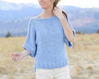 Beginner Knit Sweater Pattern, Easy Short Sleeved Sweater Pattern, Women's Top Knitting Pattern, Easy Summer Knitting Pattern