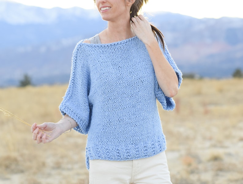 Beginner Knit Sweater Pattern, Easy Short Sleeved Sweater Pattern, Women's Top Knitting Pattern, Easy Summer Knitting Pattern image 1