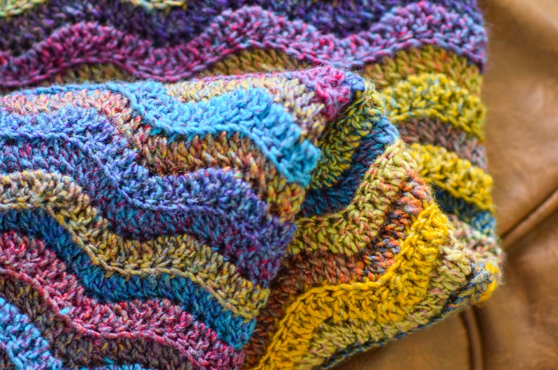 Rolling Hills Throw Blanket Crochet Pattern, Striped Crochet Blanket Pattern, Rustic Throw Blanket, Colorful Blanket Pattern, Ripple,Chevron image 4