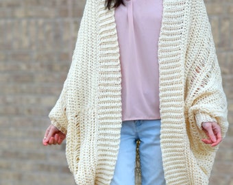 Easy Crocheted Cardigan Pattern, Beginner Crochet Shrug Pattern, Pretty Drop Stitch Cardigan Pattern, Cream Crochet Cardigan, Lace Crochet