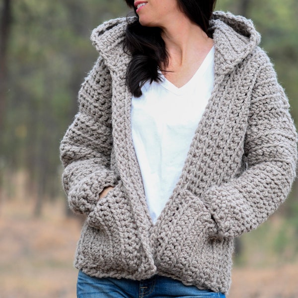 Alamosa Crochet Hoodie Pattern, Easy Crocheted Hoodie, Chunky Crochet Hoodie Cardigan Pattern, Beginner Hoodie