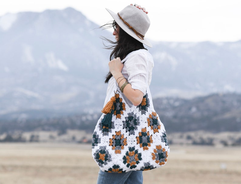 Magnolia Tote Bag Crochet Pattern, Granny Square Bag Crochet Pattern, Easy Tote Crochet Pattern, Vintage Bag Pattern, Cotton Crochet Tote image 1