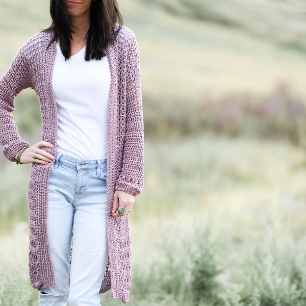 Verano Longline Cardigan szydełkowy wzór, długi sweter szydełkowy wzór, łatwy lekki wzór kardigan, ładny sweter szydełkowany