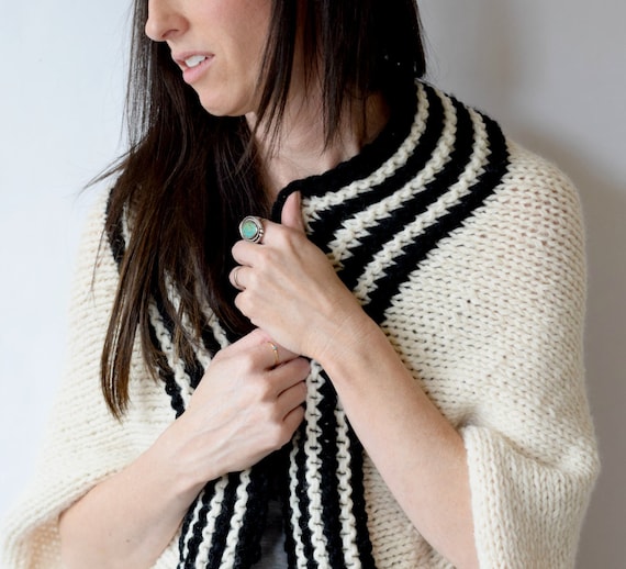 Easy Sweater Pattern Beginner Knit Shrug Pattern Black White Knitting Pattern Simple Knit Cardigan Blanket Sweater Pattern Etsy UK