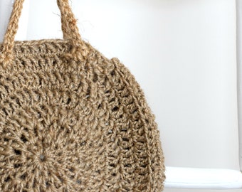 Sommer Kreis Tasche Häkelanleitung, Boho Kreis Geldbörse Häkelanleitung, Jute Tasche, Farmers Market Tote, einfache Häkelanleitung, runde Tasche