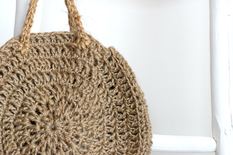 Summer Circle Bag Crochet Pattern, Boho Circle Purse Crochet Pattern, Jute Bag, Farmers Market Tote, Easy Crochet Pattern, Round Bag image 1