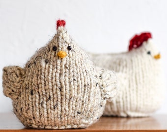 Motif de tricot original Poppy le poulet, motif poulet en tricot, motif poule en tricot pour débutant, jouet facile à tricoter, poulet en grosses mailles