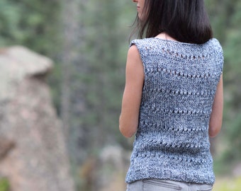 Eyelet Sleeveless Knit Top Pattern, Sleeveless Top Easy Knitting Pattern, Cotton Tank Top Knitting Pattern, Beginner Knitting Pattern