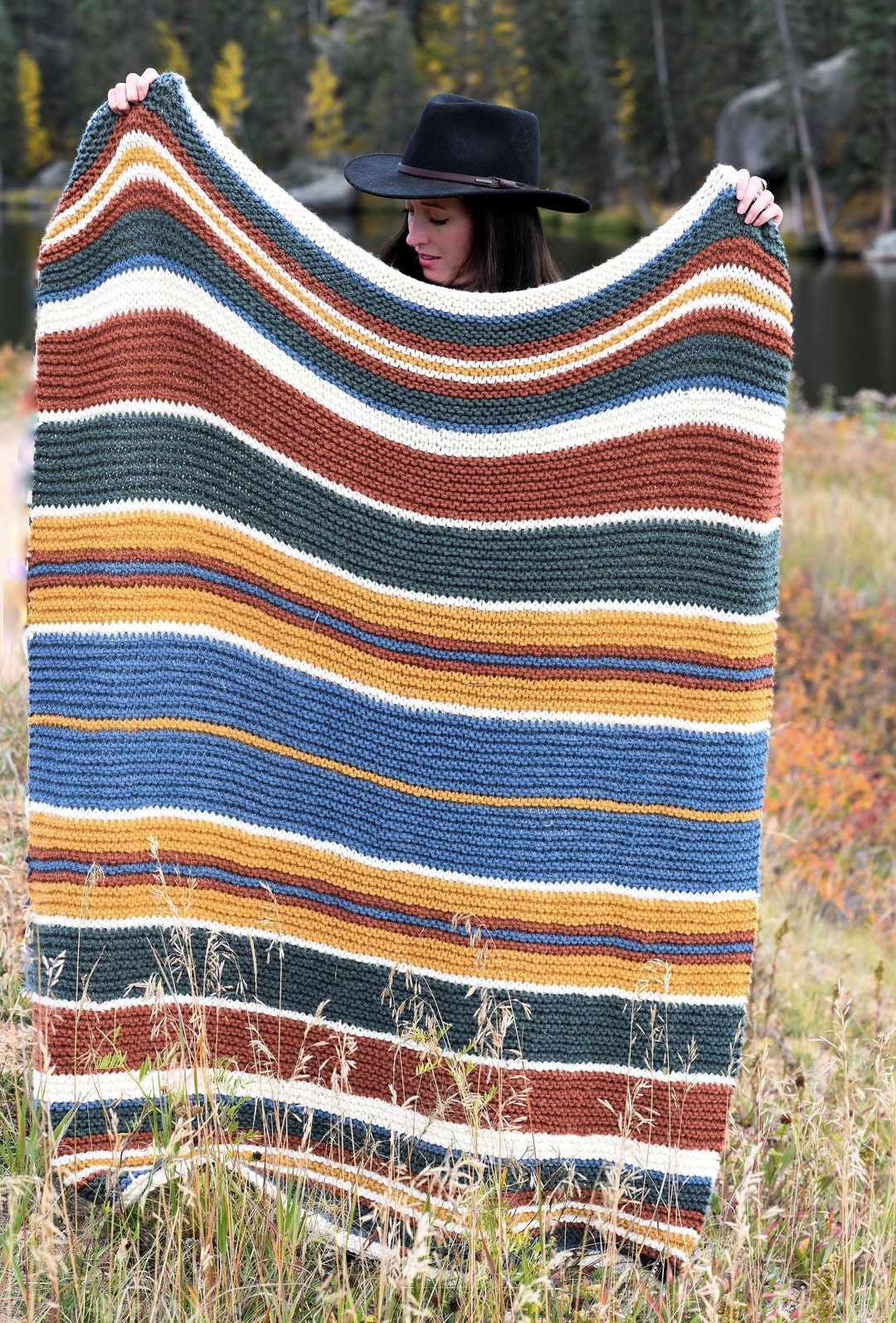 Yellowstone Striped Knit Blanket Pattern Beginner Blanket