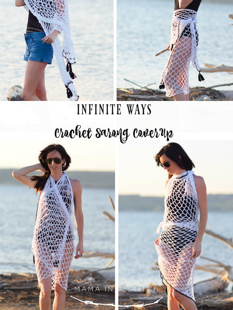 Crochet Pattern, Crocheted Cover-Up, Cover Up Pattern, White Crochet Pattern, Summer Crochet, Sarong, Wrap, Easy Sarong, Swimsuit Cover Up image 2