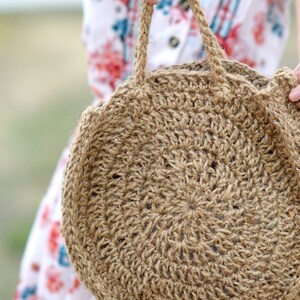 Summer Circle Bag Crochet Pattern, Boho Circle Purse Crochet Pattern, Jute Bag, Farmers Market Tote, Easy Crochet Pattern, Round Bag image 3