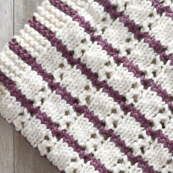 Stripes & Eyelets Urban Blanket Knitting Pattern, Pretty Blanket Knitting Pattern, Baby Blanket, Throw Blanket, Lapghan, Easy Knitting