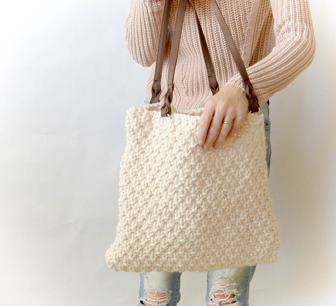 Heart Knit Women's Bag Knitted Eco Bag Korean Fashion Shopping Y2K Crochet  Rope Shoulder Bag Female Knitting Handbag Tote Bags