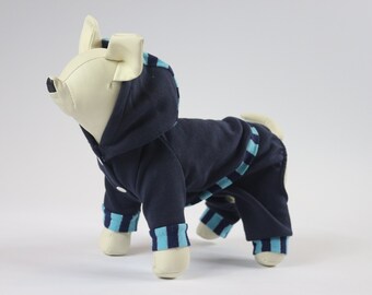 Cotton Fleece Dog Sweatsuit, Striped Cozy Outerwear