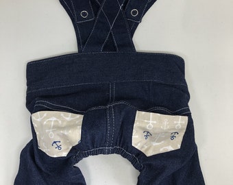 Denim Dog Overalls, Anchor Pocket Puppy Jeans