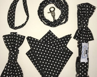 Matching Dog and Owner Bow Tie Set, Black Polka Dot Cotton