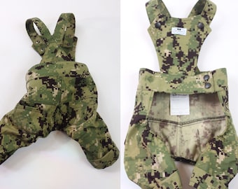 Denim Dog Overalls, Camo Pet Jeans, Handmade Outerwear
