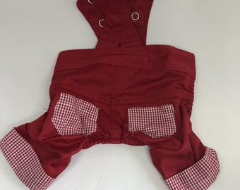 Dog Denim Overalls with Gingham Pockets
