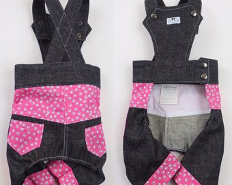 Denim Dog Overalls, Handmade Puppy Jeans, Pet Outerwear