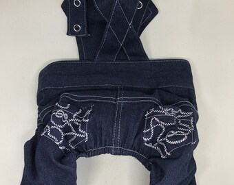 Denim Dog Overalls, Puppy Jeans, Pet Outerwear