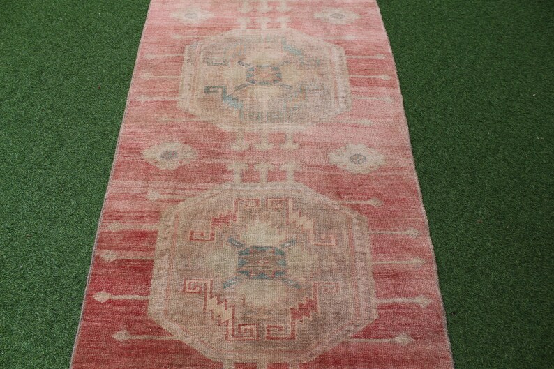 Turkish Runner Rug, Pink Oushak Runner, Pink Runner, Rug Runner Vintage