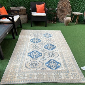 Blue Turkish Rug5x7 , Living Room Rug, Handmade Rug, Vintage Rugs, Oushak Blue Rug, Turkish Area Rug, 4'9''x6'7' Handmade Home Decor, no5748