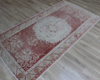 Vintage Turkish Wool Runner Rug: Red Bohemian Kilim
