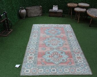 Vintage Oushak Rug: Handmade Wool Turkish Decor, No 4061