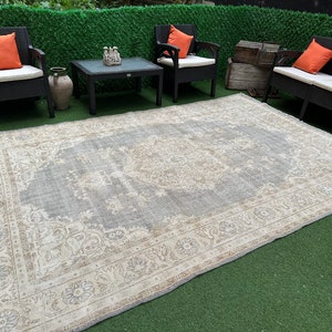 Blue Turkish Rug, Vintage Oushak Rug, 8x10 Rug, Living Room Rug, Saloon Rug, Large Turkish Rug, no 5563