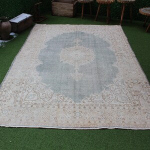 Blue Turkish Rug, Large Oushak Rug, Rugs For Living Room, Oushak Blue Rug, Vintage Rugs, Blue Vintage Rug, Turkish Area Rug, No 4565