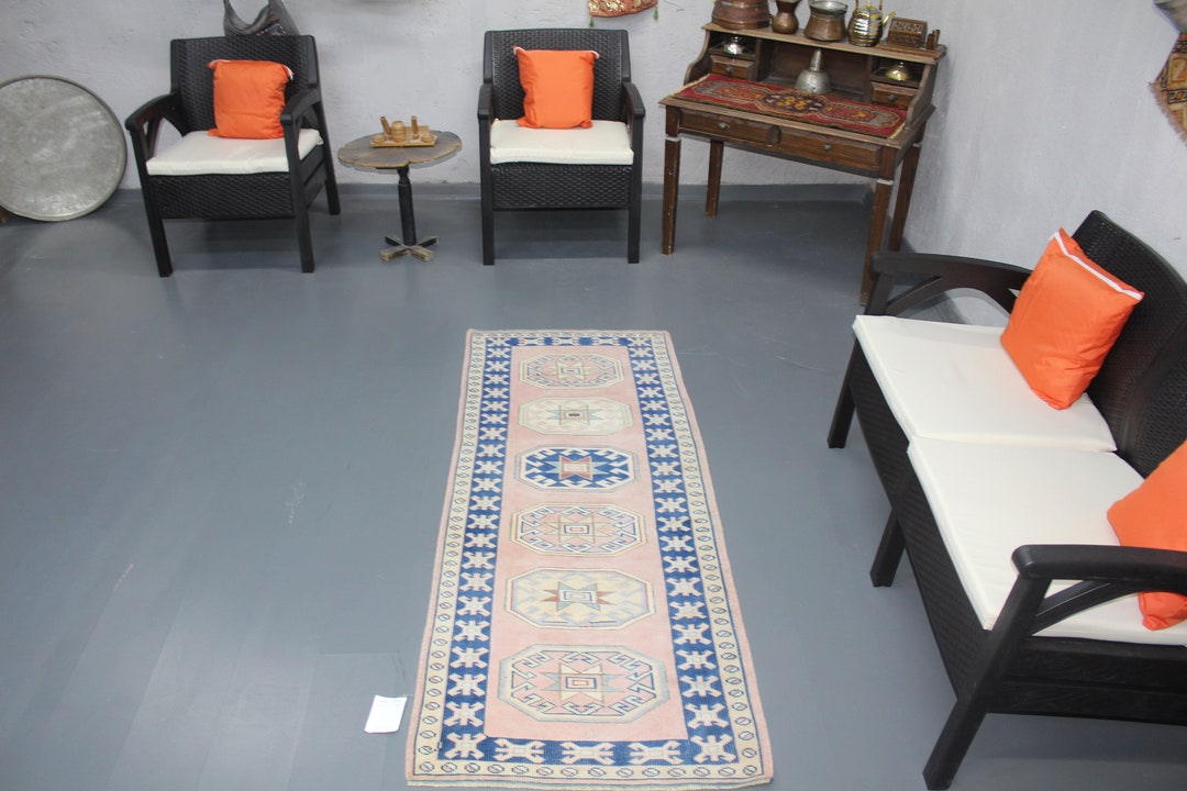 Rusk Color Rug Runners Vintage Runner, Turkish Rug Runner, Pink Oushak Runner, Blue Turkish ...