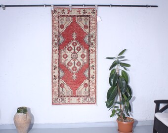 Vintage Red Turkish Wool Runner Rug: Handmade Kilim, Tribal Boho Decor