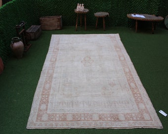 Handmade Muted Turkish Rug: Vintage Wool Area Rug