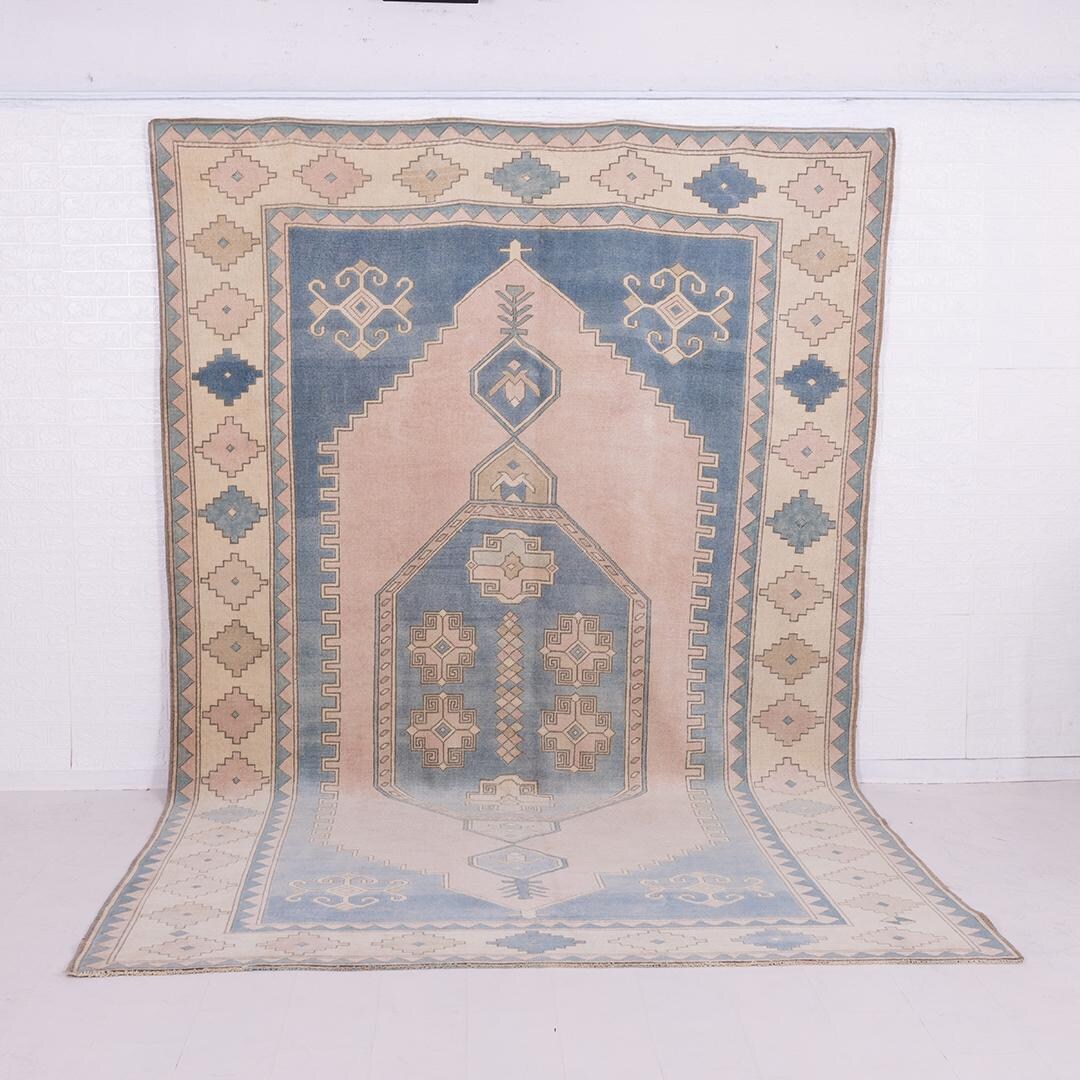 Blue Turkish Oushak Rug: 7x11 Vintage Wool Handmade Area Rug - Etsy