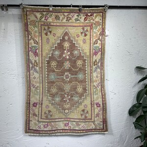 Vintage Turkish Area Rug, Handmade Wool Kilim Runner, Bohemian Tribal Design, Antique Green Turkish Rug, Unique Boho Decor-No 3819