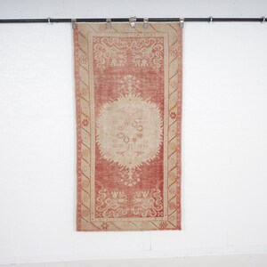 Vintage Turkish Area Rug, Handmade Oushak Area Rug, 3&#39;&#39;x5&#39;10&#39;&#39; ft Bohemian Tribal Design, Antique Red Turkish Rug, Unique Boho Decor-No 133