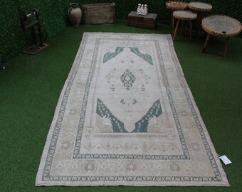 Muted Vintage Turkish Oushak Rug: Hand-Knotted Wool Rug