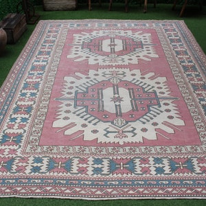 Large Turkish Rug, Large Oushak Rug, 8x10 Turkish Rug, 8x10 Oushak Rug, Pink Oushak Rug, Pink Turkish Rug, Handmade Rugs, Wool Rug, No 4541